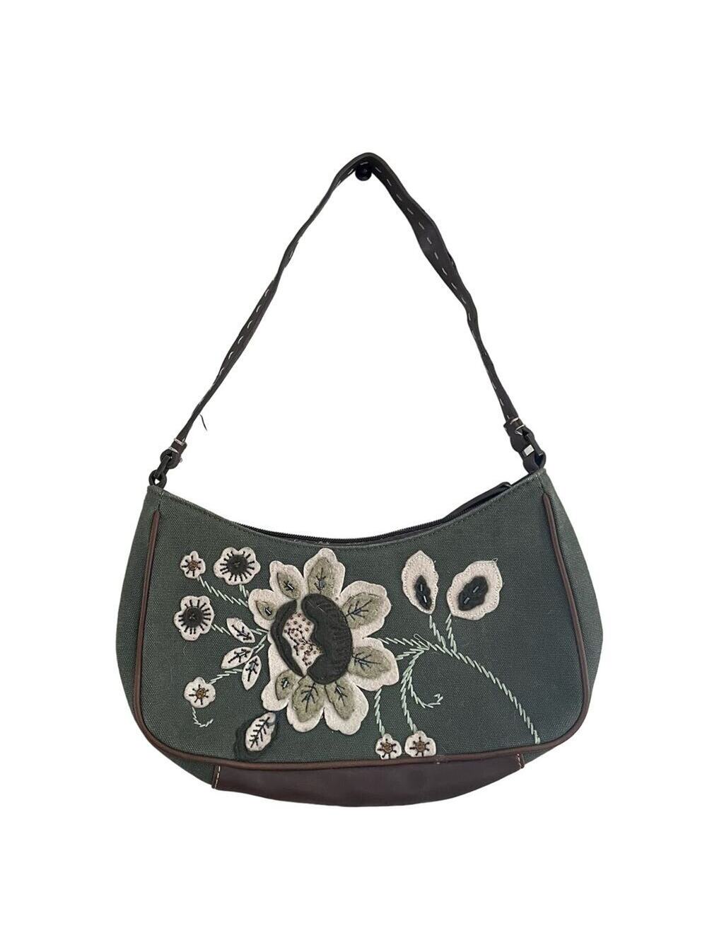 VTG Small Y2K 2000's Liz Claiborne Olive Green Purse  Felt/Beaded